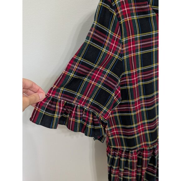 LaRoque Orginal Tartan Print Peplum Ruffle Short Sleeve Top Sz L Preppy Holiday - Picture 2 of 9
